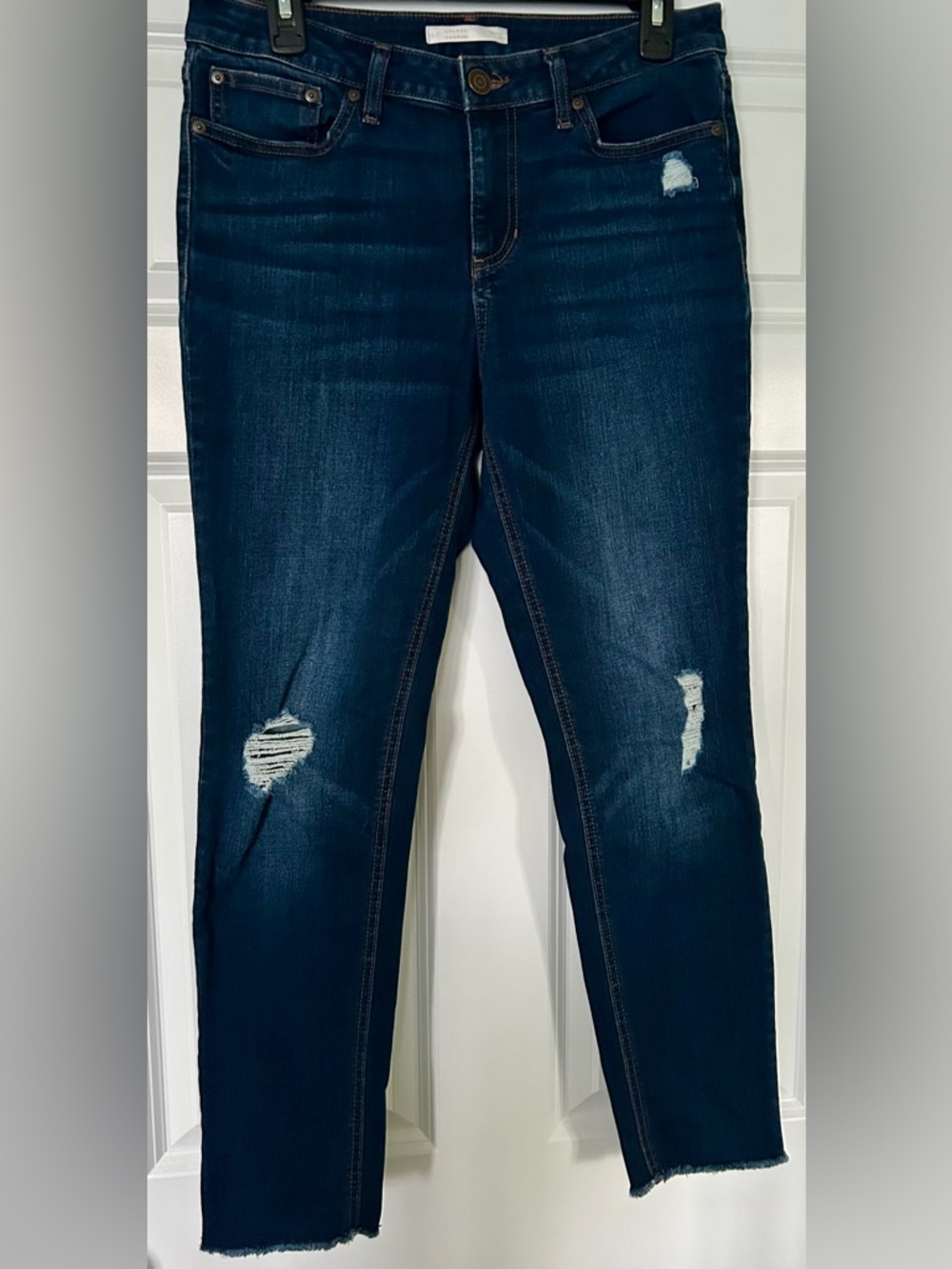 LC Lauren Conrad Dark Blue Distressed Ankle Skinny Jeans
